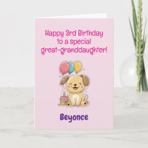 Happy 3rd Birthday Great-Granddaughter, Cute Puppy Card