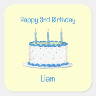 Happy 3rd Birthday Personalised Birthday Cake Square Sticker