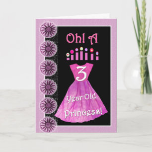 Happy 3rd Birthday Princess - Pink Dress & Candles Card