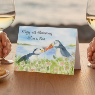 Happy 40th Anniversary Mum & Dad Puffins  Card