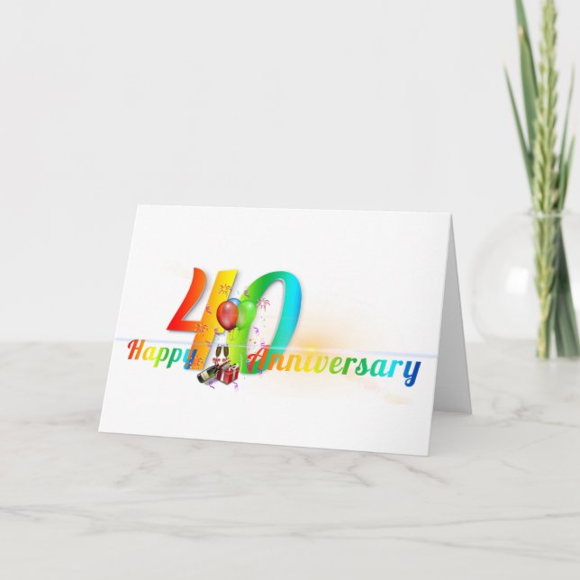 Happy 40th Anniversary Number  Balloon Party Card