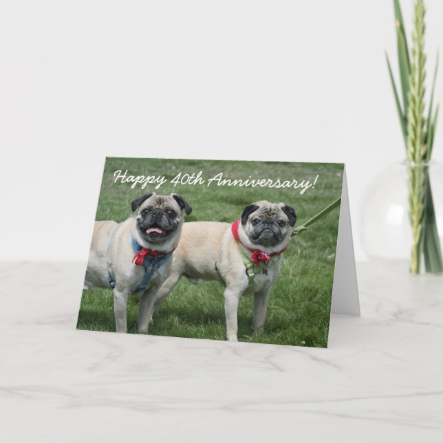 Happy 40th Anniversary pug greeting card (Front)