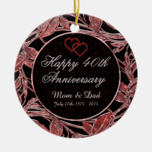 Happy 40th Anniversary Ruby Leaves DBL Sided Ceramic Tree Decoration