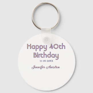 Happy 40th birthday add name date pink purple tren key ring