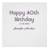 Happy 40th birthday add name date pink purple tren