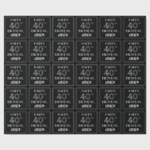HAPPY 40TH BIRTHDAY; Art Deco Style w/ Custom Name Wrapping Paper