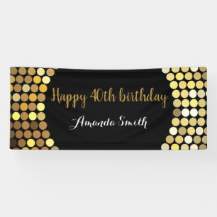 Happy 40th Birthday Banner Black and Gold Glitter