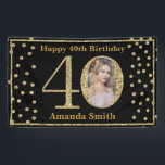 Happy 40th Birthday Banner Black and Gold Photo<br><div class="desc">Happy 40th Birthday Banner Black and Gold Glitter Confetti with custom photo. Printable Digital. For further customisation,  please click the "Customise it" button and use our design tool to modify this template.</div>