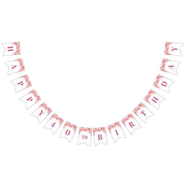 Happy 40th Birthday Banner Pink Watercolor Flowers (All)