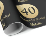 Happy 40th Birthday Black and Gold Glitter Wrapping Paper<br><div class="desc">Happy 40th Birthday Black and Gold Glitter Wrapping Paper with personalised name. For further customisation,  please click the "Customise it" button and use our design tool to modify this template.</div>