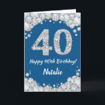 Happy 40th Birthday Blue and Silver Glitter Card<br><div class="desc">Happy 40th Birthday Blue and Silver Glitter Card with personalised name. For further customisation,  please click the "Customise it" button and use our design tool to modify this template.</div>