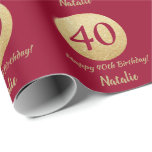 Happy 40th Birthday Burgundy Red and Gold Glitter Wrapping Paper<br><div class="desc">Happy 40th Birthday Burgundy Red and Gold Glitter Wrapping Paper with personalised name. For further customisation,  please click the "Customise it" button and use our design tool to modify this template.</div>