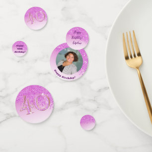 Happy 40th Birthday Chic Falling Pink Glitter Confetti