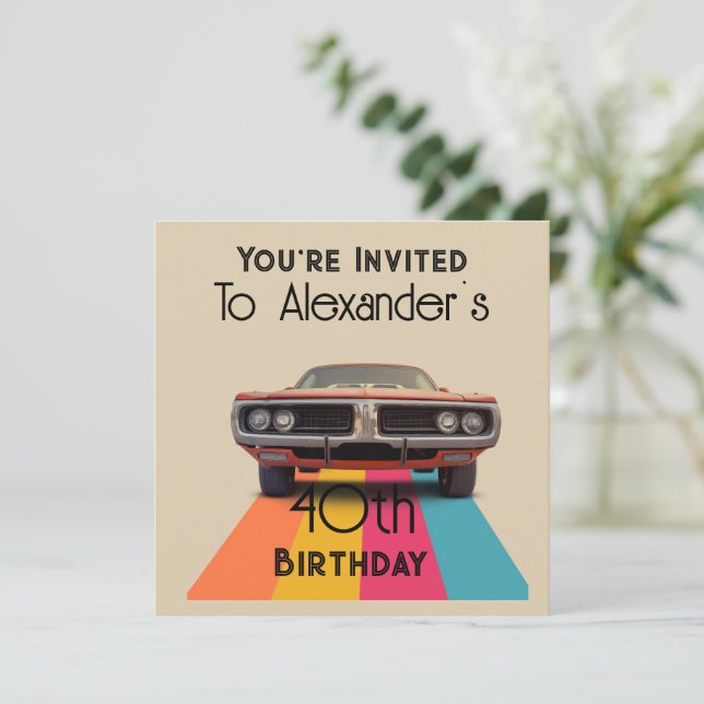 Happy 40th Birthday Customisable Vintage Retro Invitation (Standing Front)