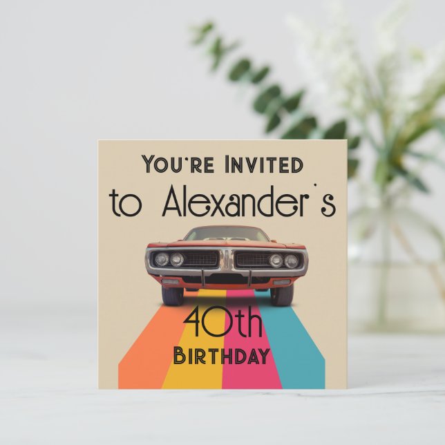Happy 40th Birthday Customisable Vintage Retro Invitation (Standing Front)