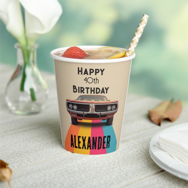Happy 40th Birthday Customisable Vintage Retro Paper Cups (Insitu)