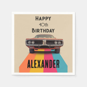 Happy 40th Birthday Customizable Vintage Retro Napkin