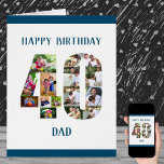 Happy 40th Birthday Dad Number 40 Photo Collage<br><div class="desc">Say Happy 40th Birthday Dad with a unique birthday card and your own custom photo collage. This big birthday card for Dad has modern slab typography in ocean blue and simple styling in order to focus on your pictures in the number 40. The template is set up for you to...</div>