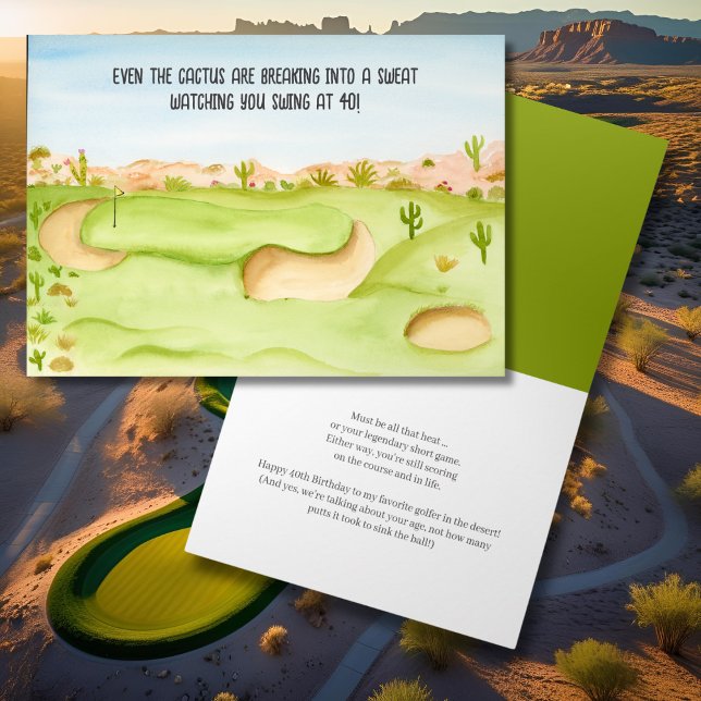 Happy 40th Birthday Desert Golf Course Watercolor Card (Creator Uploaded)