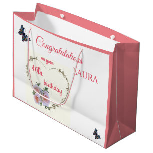 Happy 40th Birthday design Large Gift Bag