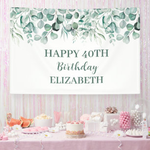 Happy 40th Birthday Eucalyptus Botanical Rustic Banner