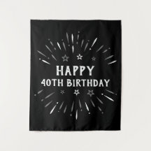 Happy 40th Birthday Fireworks Black White Grey