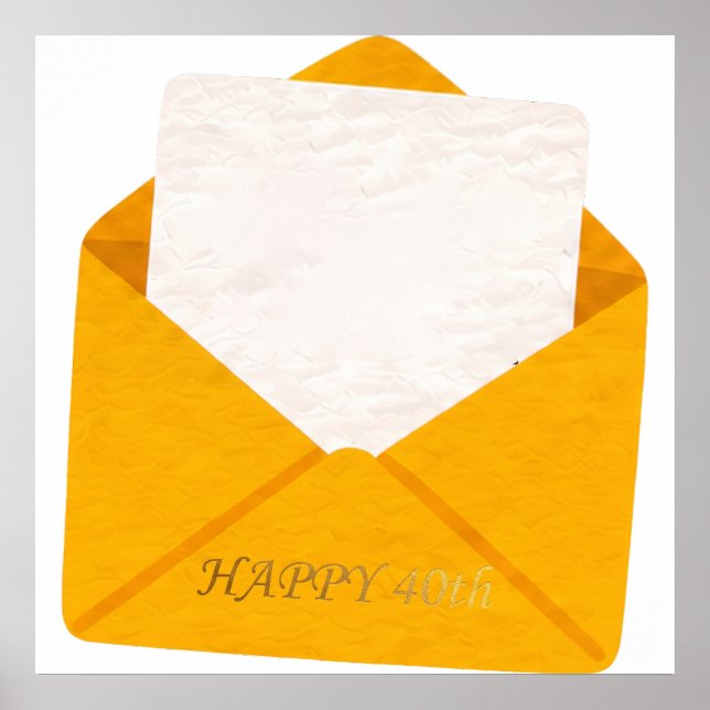 Happy 40th Birthday Gold Envelope Blank Note Poster (Front)