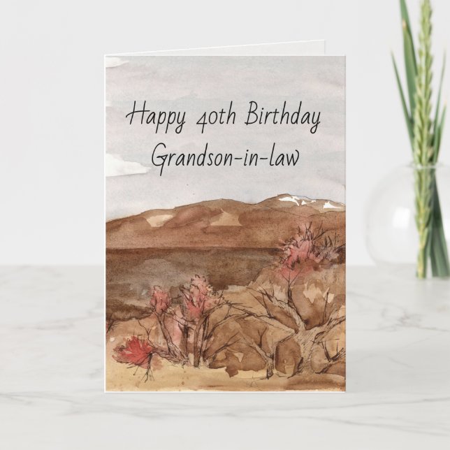 Happy 40th Birthday Grandson in Law Mountains  Card (Front)