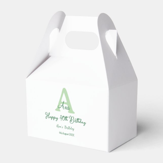 Happy 40th birthday green add name monogram modern favour box (Front Side)