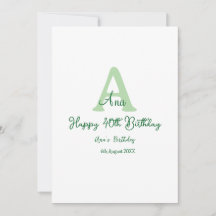 Happy 40th birthday green add name monogram modern