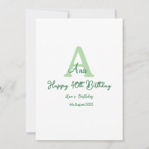 Happy 40th birthday green add name monogram modern invitation