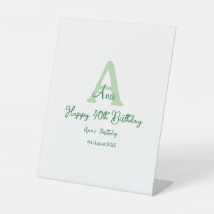 Happy 40th birthday green add name monogram modern pedestal sign