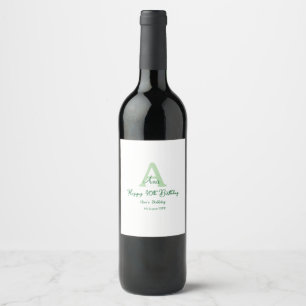 Happy 40th birthday green add name monogram modern wine label