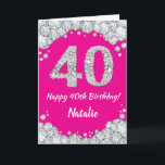 Happy 40th Birthday Hot Pink and Silver Glitter Card<br><div class="desc">Happy 40th Birthday Hot Pink and Silver Glitter Card with personalised name. For further customisation,  please click the "Customise it" button and use our design tool to modify this template.</div>