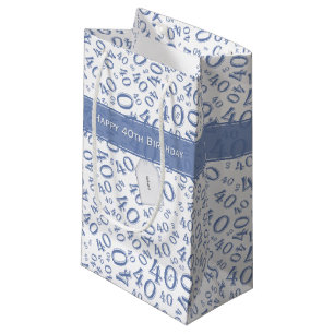 Happy 40th Birthday Number Pattern Blue/White (S) Small Gift Bag