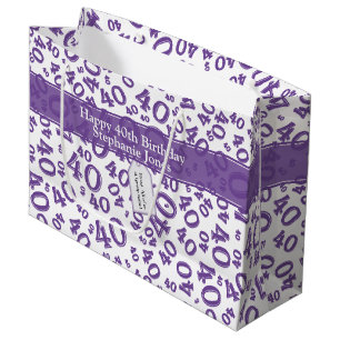 Happy 40th Birthday Number Pattern Purple/White 40 Large Gift Bag