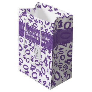 Happy 40th Birthday Number Pattern Purple/White 40 Medium Gift Bag