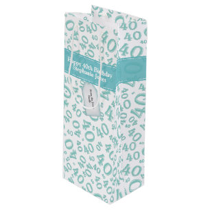 Happy 40th Birthday Number Pattern Teal/White 40 Wine Gift Bag