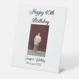 Happy 40th birthday photo modern simple minimal pedestal sign