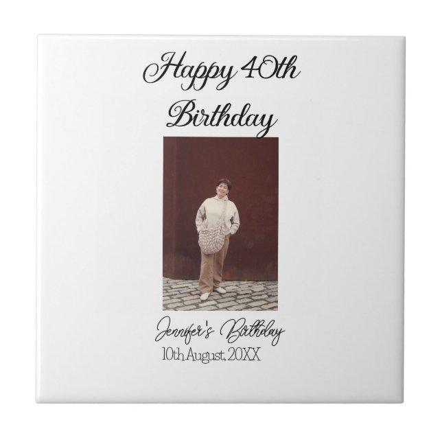 Happy 40th birthday photo modern simple minimal  tile (Front)