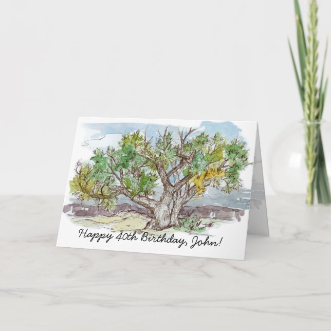 Happy 40th Birthday Pinion Pine Tree Mountains Card (Front)