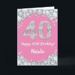 Happy 40th Birthday Pink and Silver Glitter Card<br><div class="desc">Happy 40th Birthday Pink and Silver Glitter Card with personalised name. For further customisation,  please click the "Customise it" button and use our design tool to modify this template.</div>