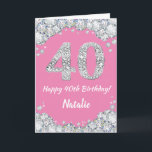 Happy 40th Birthday Pink and Silver Glitter Card<br><div class="desc">Happy 40th Birthday Pink and Silver Glitter Card with personalised name. For further customisation,  please click the "Customise it" button and use our design tool to modify this template.</div>