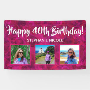 Happy 40th Birthday Pink Personalised Photos Banner