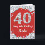 Happy 40th Birthday Red and Silver Glitter Card<br><div class="desc">Happy 40th Birthday Red and Silver Glitter Card with personalised name. For further customisation,  please click the "Customise it" button and use our design tool to modify this template.</div>