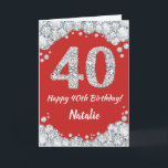 Happy 40th Birthday Red and Silver Glitter Card<br><div class="desc">Happy 40th Birthday Red and Silver Glitter Card with personalised name. For further customisation,  please click the "Customise it" button and use our design tool to modify this template.</div>