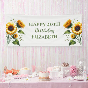 Happy 40th Birthday Sunflowers Yellow Flowers Banner