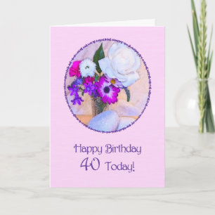 Happy 40th birthday with a flower painting card