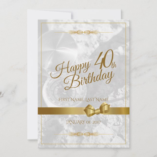 Happy 40th birthday with golden bow (Front)