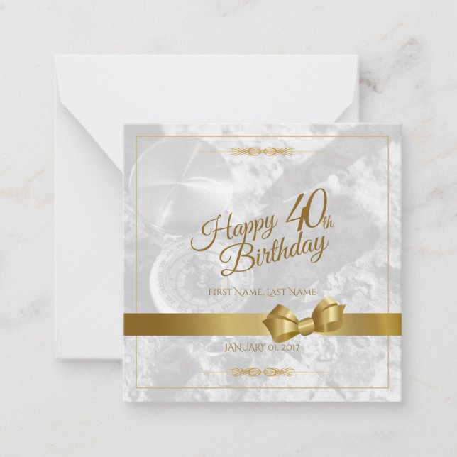 Happy 40th birthday with golden bow card (Front)